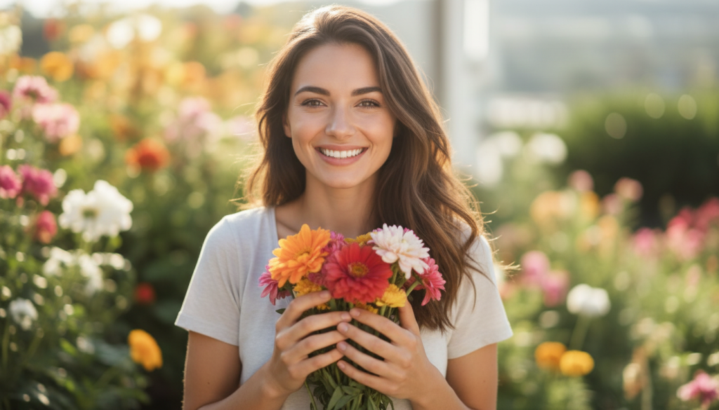 Woman holding glucose meter and colorful bowl of healthy foods for blood sugar control and appetite management