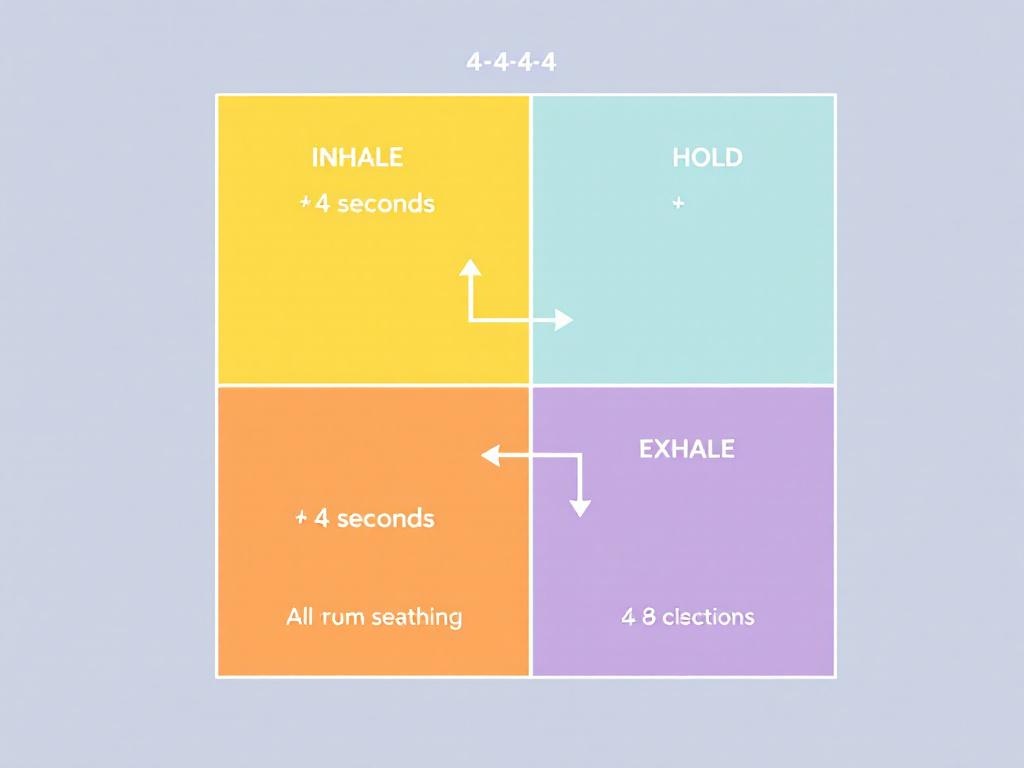 Box breathing technique diagram showing 4-4-4-4 second inhale-hold-exhale-hold
cycle for stress management and cortisol reduction to support blood sugar control