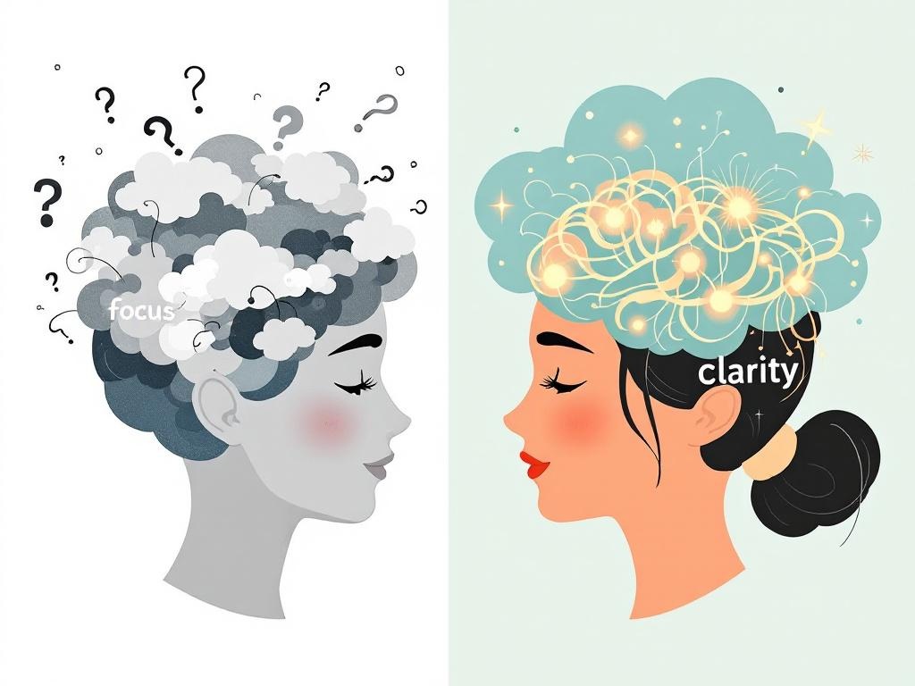 Split-screen illustration comparing brain fog with mental clarity showing 
how blood sugar dysregulation impairs cognitive function