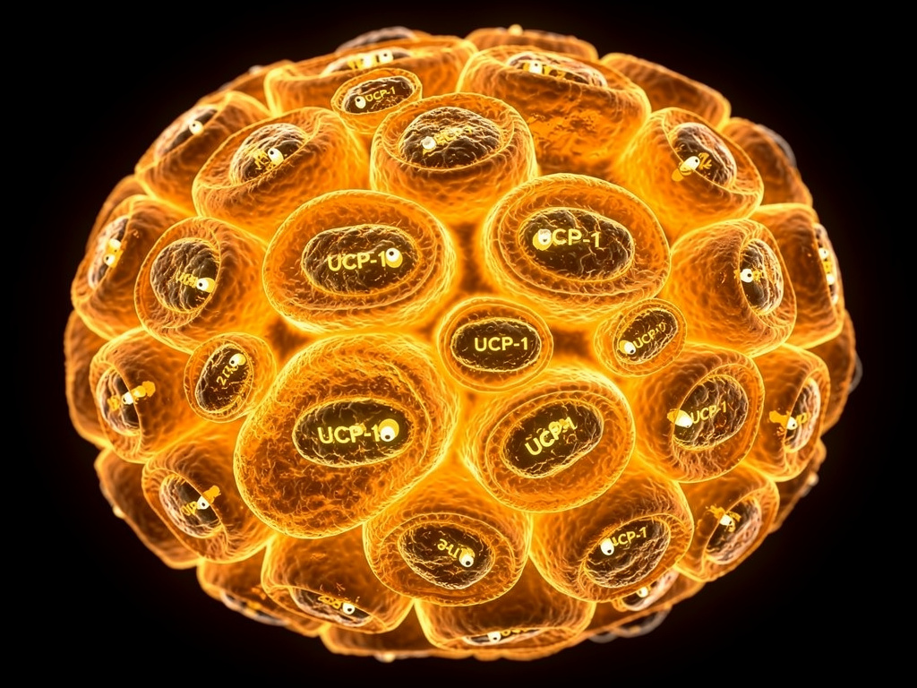 Brown adipose tissue BAT cells microscopic view showing thermogenic activity