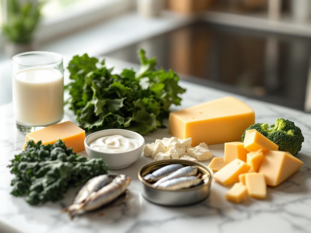 Dairy products (milk, yogurt, cheese), leafy green vegetables (kale and 
collards), canned sardines with bones, and broccoli - top natural calcium 
sources for pregnancy bone health
