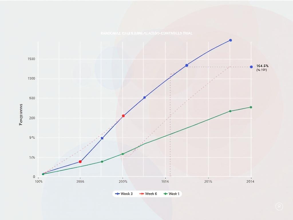 Chan et al. 2017 clinical trial results showing week-by-week reduction in acne lesions: 14.5% at week 2, 28.5% at week 10, 44% inflammatory reduction with statistical significance