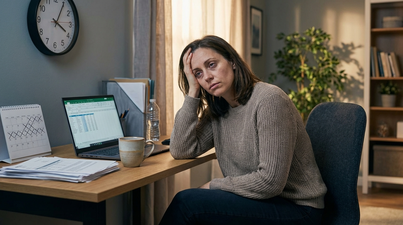 Woman experiencing chronic afternoon fatigue and tiredness related to weak immunity