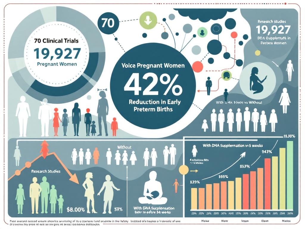 Cochrane meta-analysis visualization showing 70 RCTs with 19,927 pregnant women, 42% preterm birth reduction