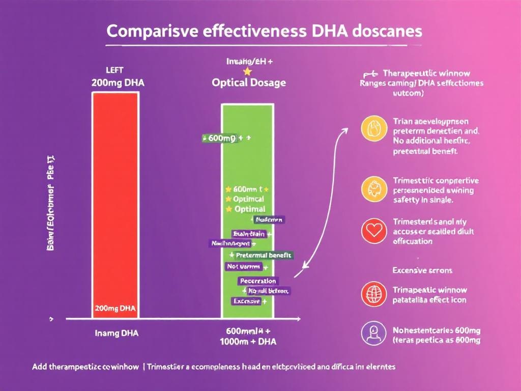 Comparison chart showing 600mg DHA dosage effectiveness versus 300mg and 200mg for prenatal supplementation