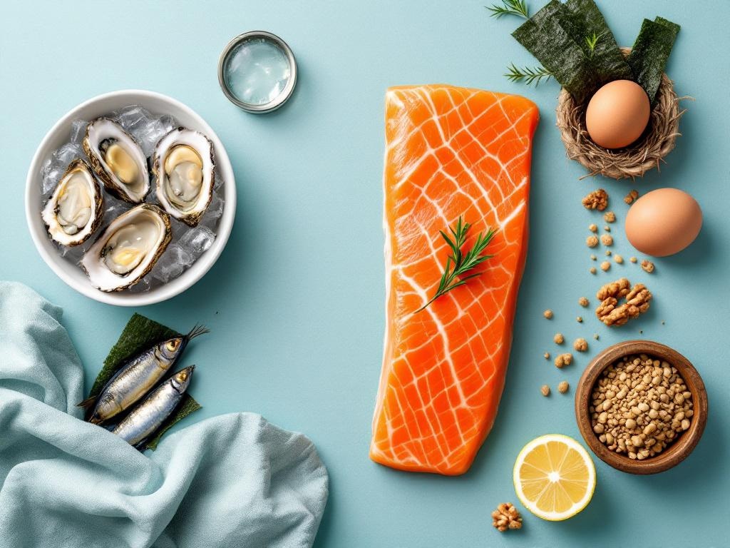 Salmon fillet, sardines, anchovies, eggs, algae supplement capsules, seaweed 
sheets, and nuts - best omega-3 DHA sources for baby brain development during 
pregnancy