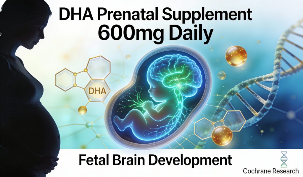 DHA prenatal supplement 600mg dosage guide for fetal brain development supported by Cochrane research
