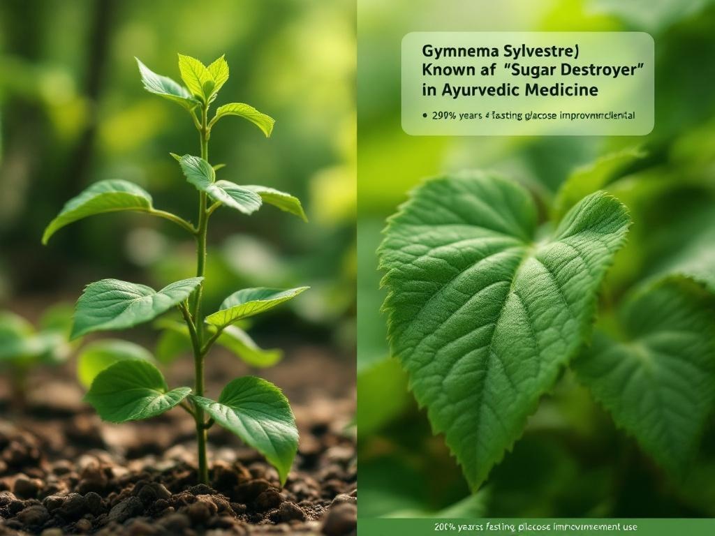 Gymnema sylvestre plant with detailed green leaves showing botanical structure and traditional Ayurvedic heritage