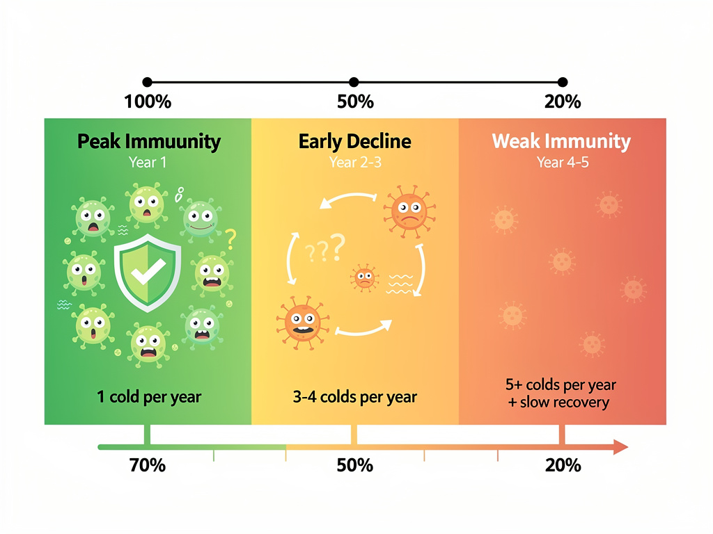 Immunity declining over time showing progressive stages