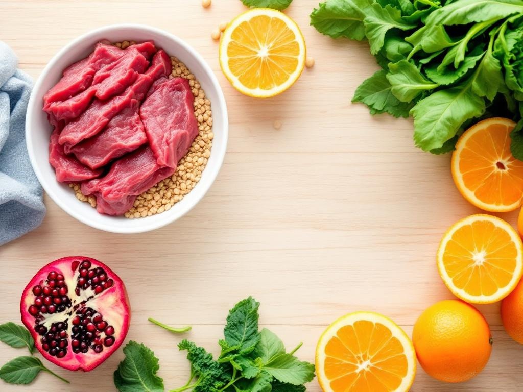 Red meat, cooked lentils, fortified breakfast cereal, spinach, kale, 
pomegranate, and orange citrus - top iron-rich food sources for pregnant 
women in second trimester