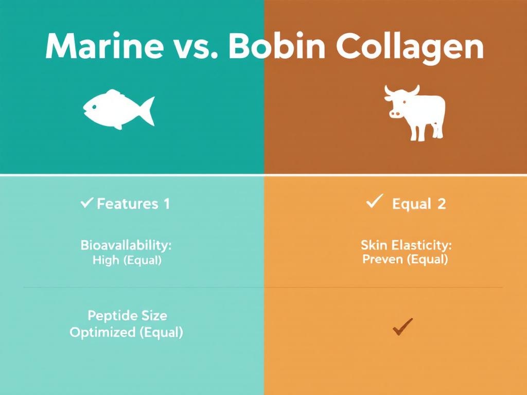 Comparison table showing similarities in bioavailability and effectiveness between marine and bovine collagen peptides.
