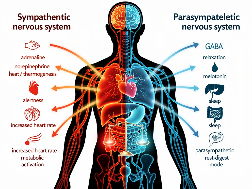 Nervous system sleep activation diagram showing parasympathetic and sympathetic balance