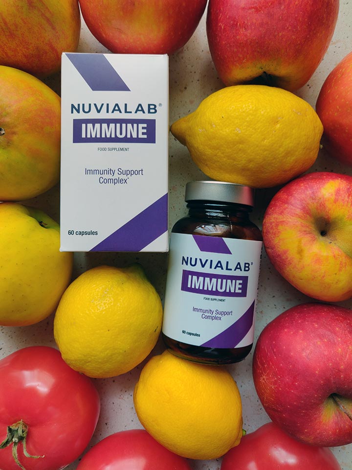 Professional product shot of NuviaLab Immune supplement bottle