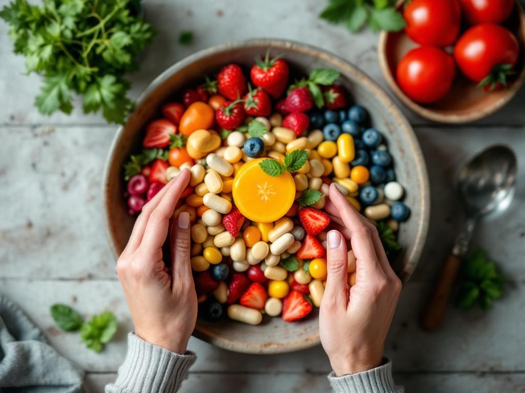 Happy pregnant woman in modern kitchen with healthy omega-3 rich foods including 
fruits and vegetables demonstrating nutrition during pregnancy
