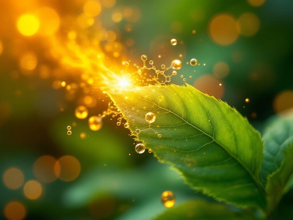 Artistic visualization of Vitamin C recharging oxidized quercetin molecules, restoring their antioxidant power.

