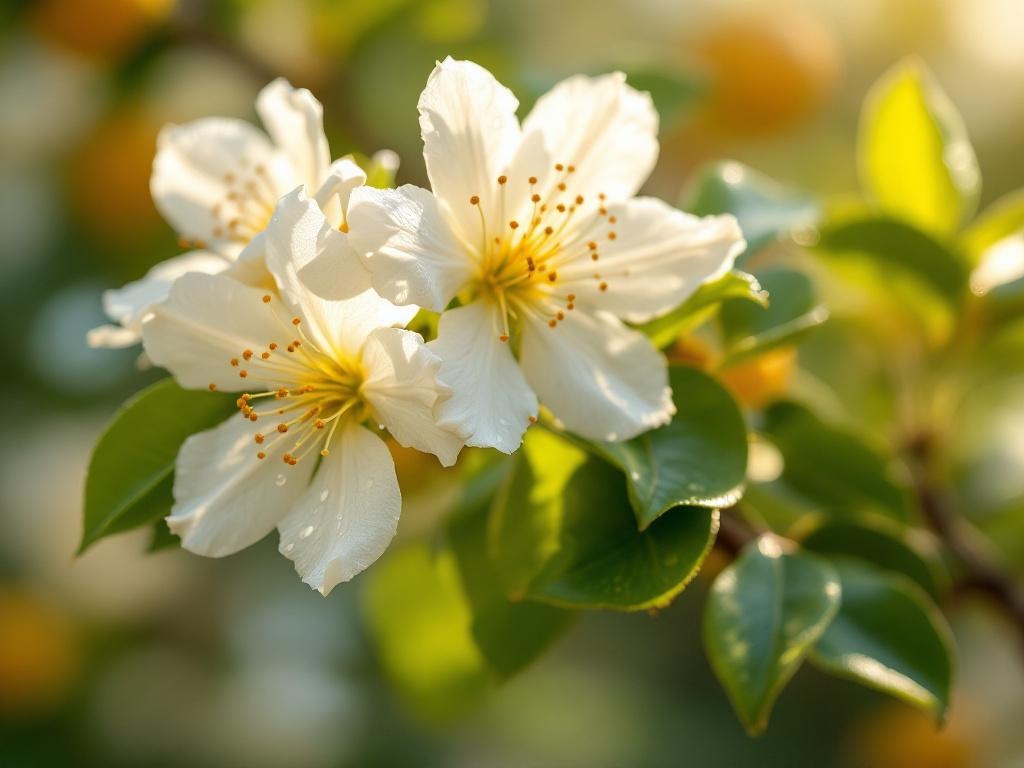 Close-up of blooming Sophora Japonica white flowers, the richest natural source of bioavailable quercetin.

