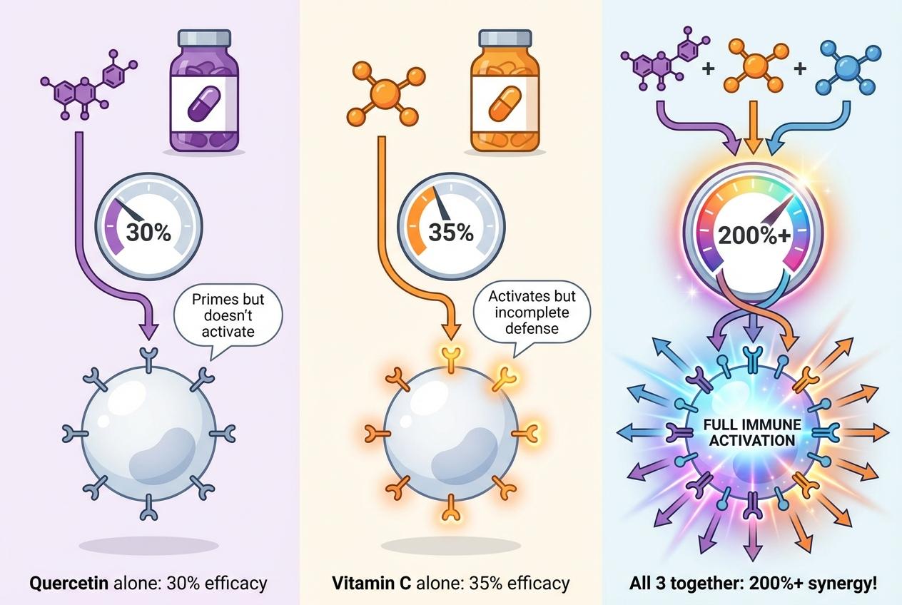 Why quercetin vitamin C zinc work better together than separately