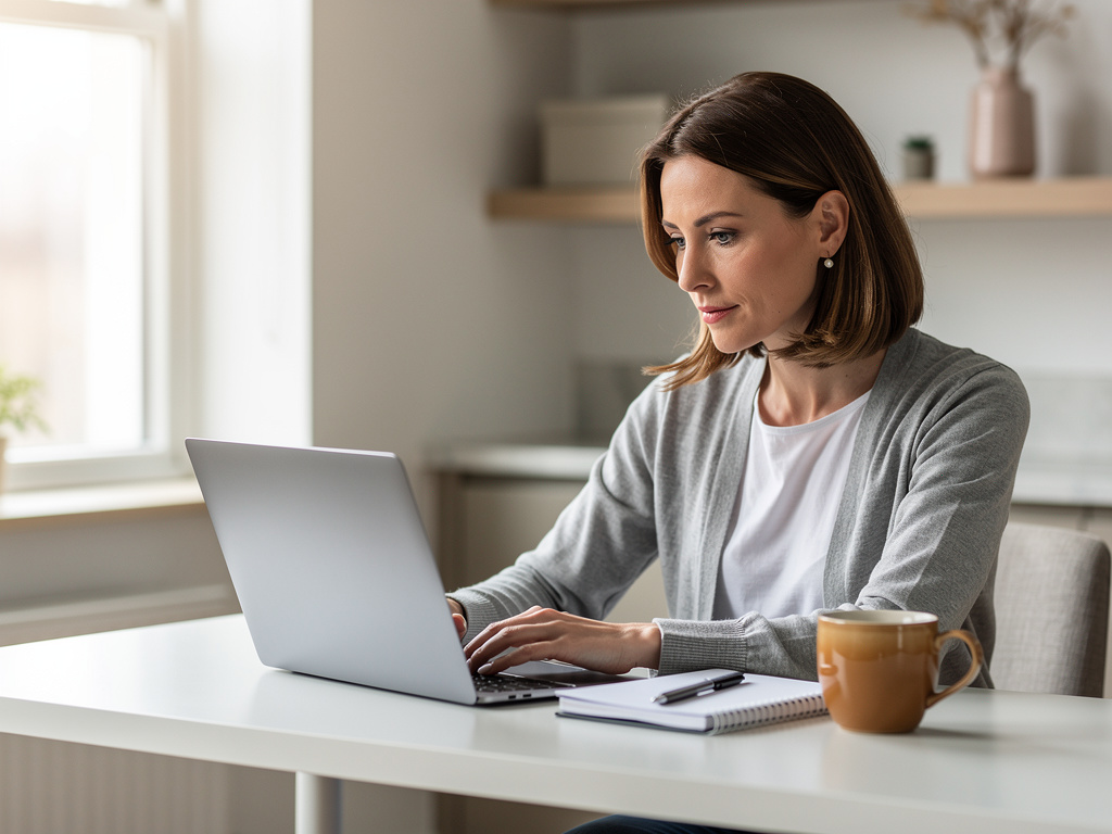 Woman researching supplement information on laptop making informed health decision