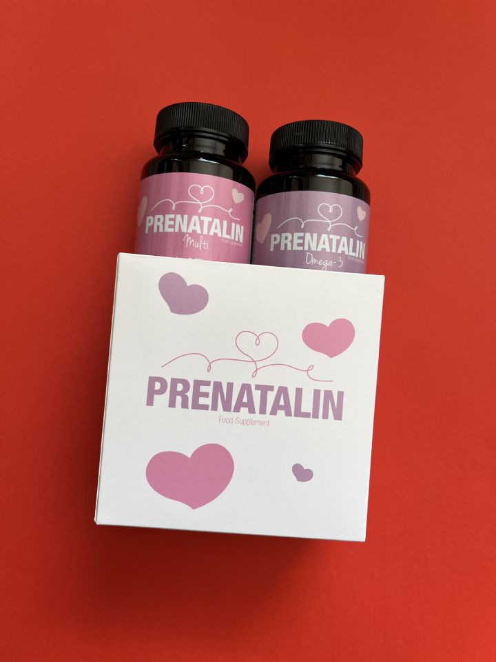 Ritual Essential Prenatal multivitamin bottle showing transparent capsules with 350mg DHA and methylfolate, modern minimalist product design